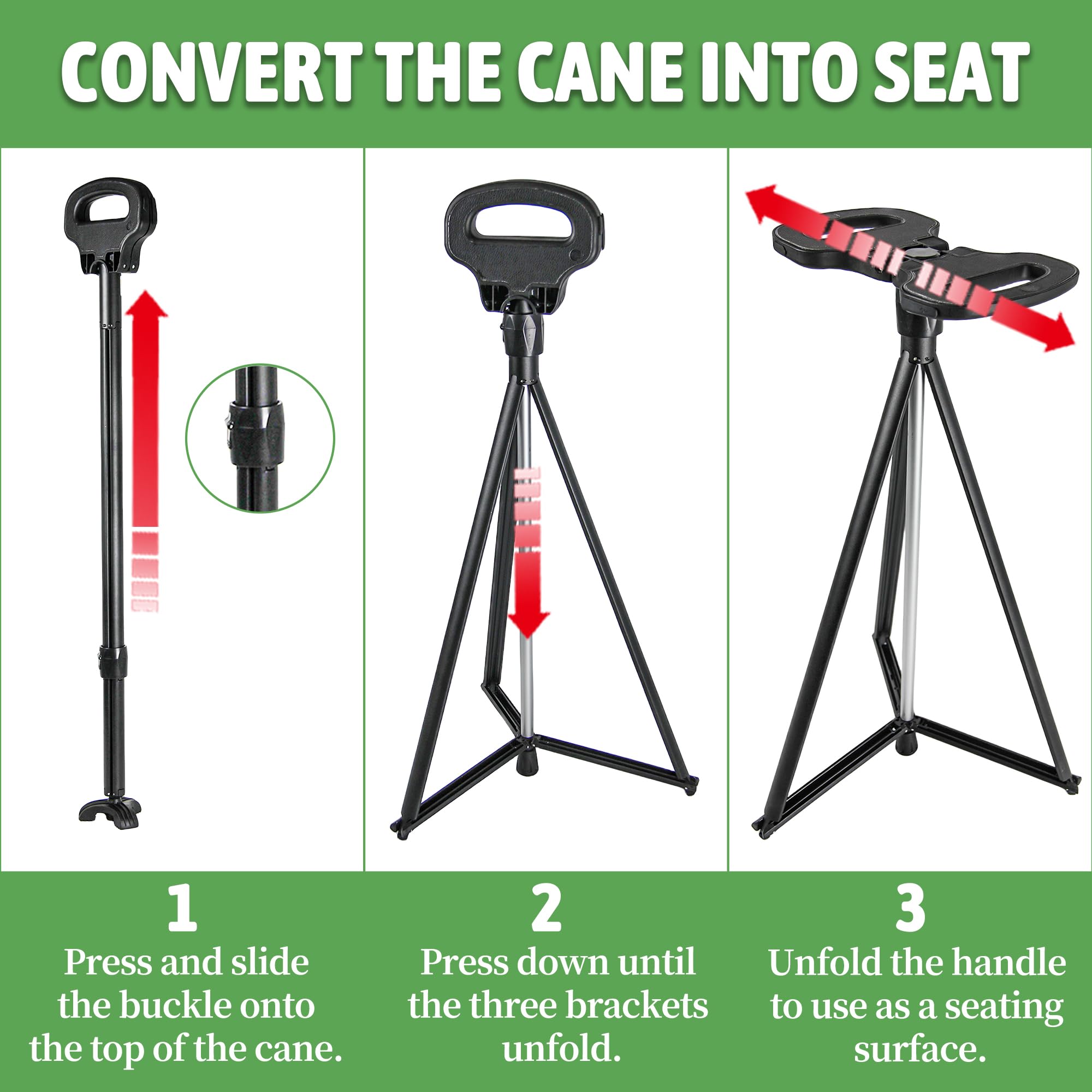 ALEVMOOM Canne de Marche avec siège, Canne Pliante Portable, béquilles Tabouret pour Adultes, Tabouret de Repos de Voyage