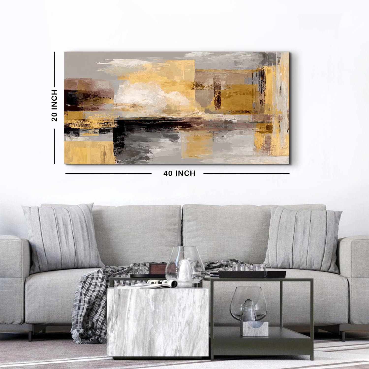 AREBOLO Grande Tableau Décorative Abstrait 50x100 cm - Affiches Impression sur Toile Moderne - Décoration Murale pour Salon et Chambre Or Jaune - Noir Beige - Abstraction Décoration Murale Luxe