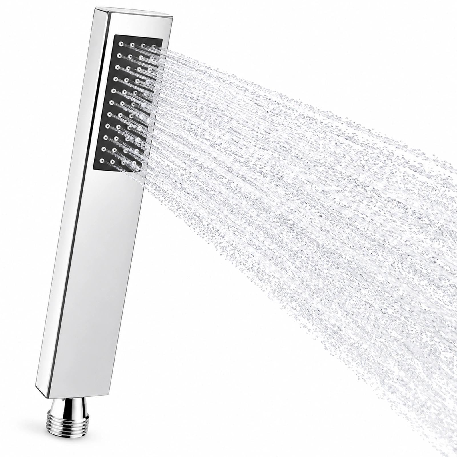 All Metal Handheld Shower Head, High Pressure Chrome Square Sprayer