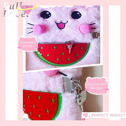 Miniatura 3 de Diario de gato con cerradura de 6 piezas para niñas, juego de regalo de diario cerrado para escribir y dibujar, diario secreto de felpa con 160