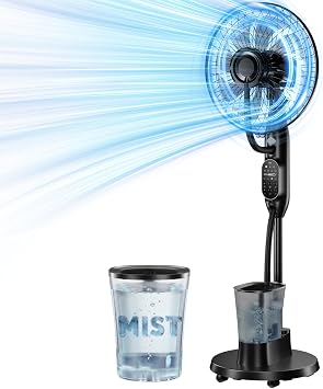 Standing Fan with Humidifier, 16 Indoor Misting Fan Pedestal Oscillating Fan with 0.5-7H Timer, Humidifier Fan for Bedroom, Patio, Outdises - 2026 Upgraded