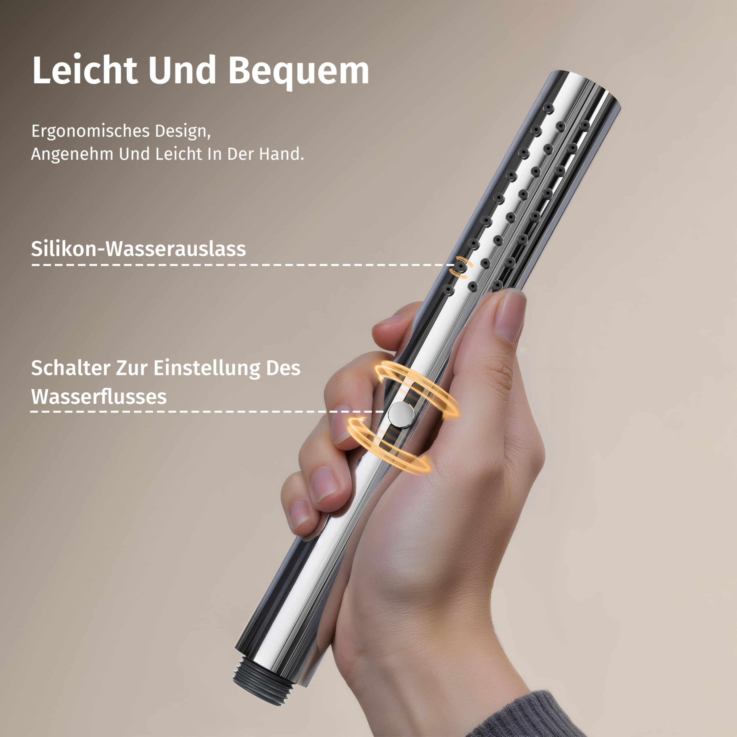 Duschkopf Chrom, wassersparender Duschkopf, 2 Wasserauslassmodi | Zylindrische ABS-Handbrause mit Regen- und Sprühstrahl und verdrehsicherem 1,5-m-Brauseschlauch, Handbrause + Schlauch