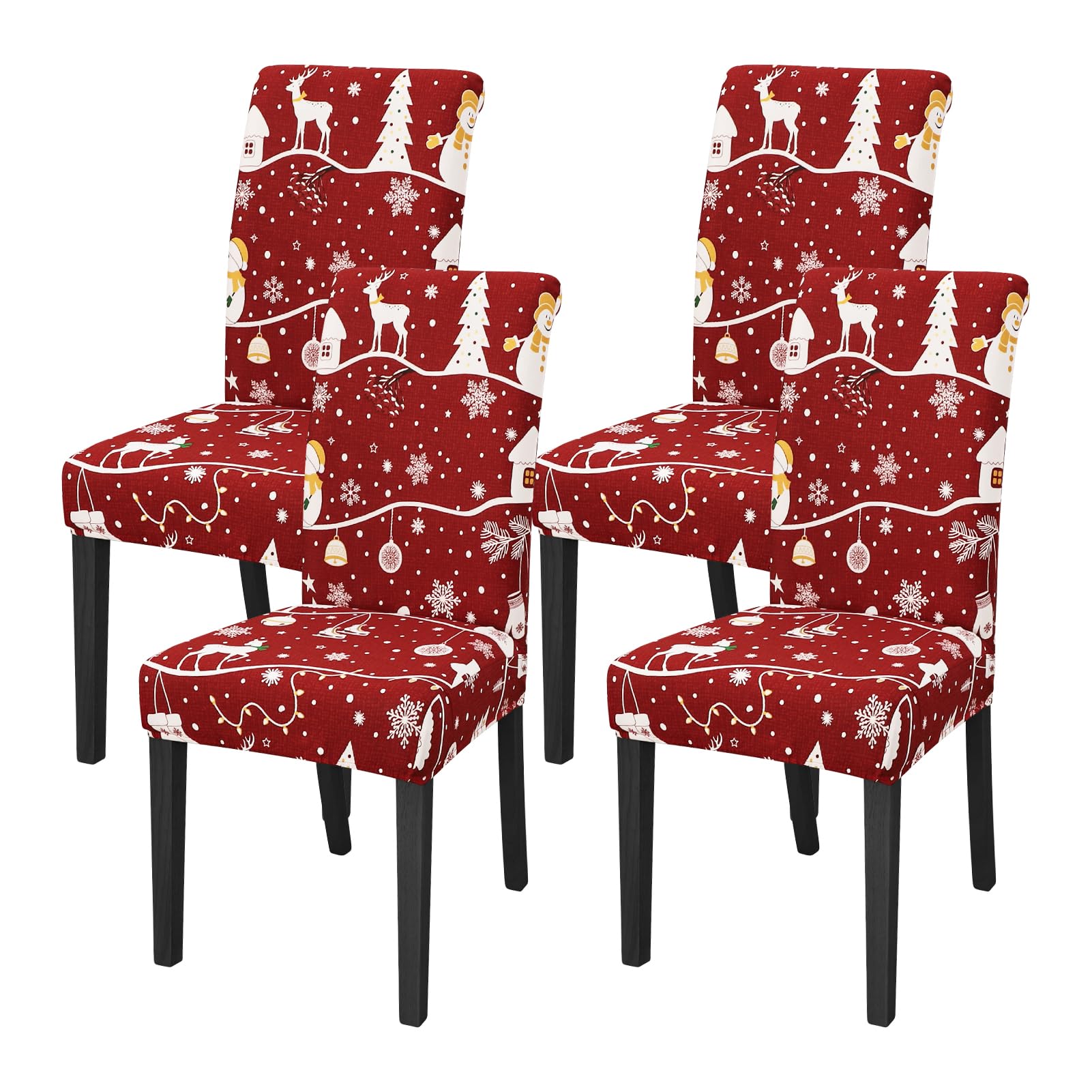 FORCHEERChristmas Dining Room Chair Covers Set of 4 Stretch Christmas 4 Pieces Kitchen Chair Slipcovers Protector Spandex Washable Parsons Chair Cover Christmas Decor(Christmas 5)