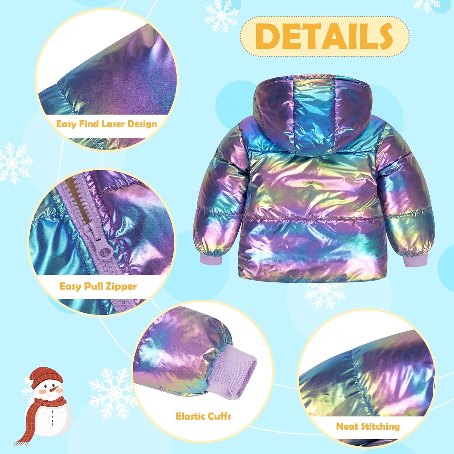 UNICOMIDEA Baby Girl Winter Coat Laser Toddler Jackets Warm Down Outerwear with Hooded for 12M-5T - Image 5