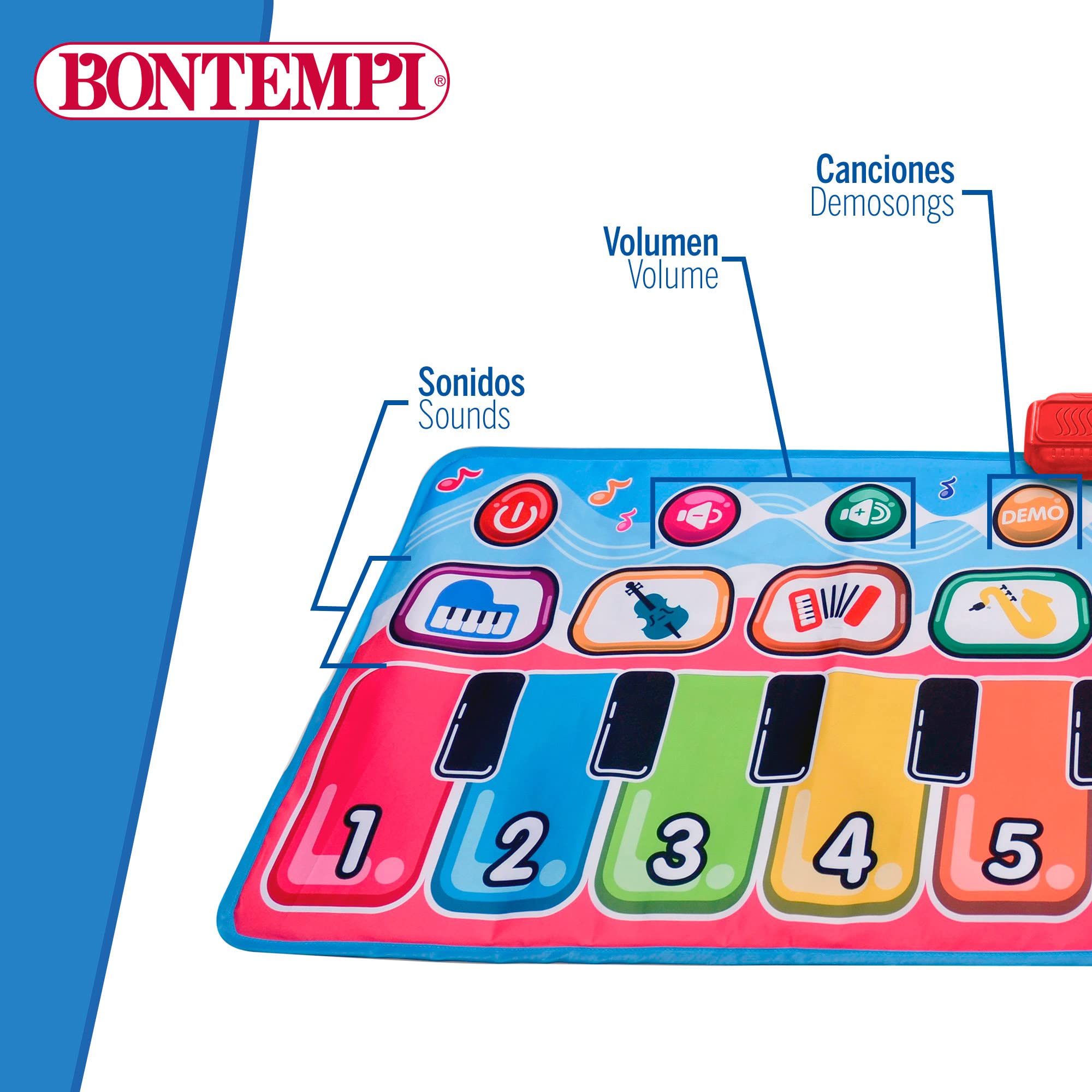 Bontempi 46943 - Tapis Musical Multicolore interactif pour Enfant, 10 Touches, Piano pour Enfants, Tapis Musical, Tapis pour Enfant