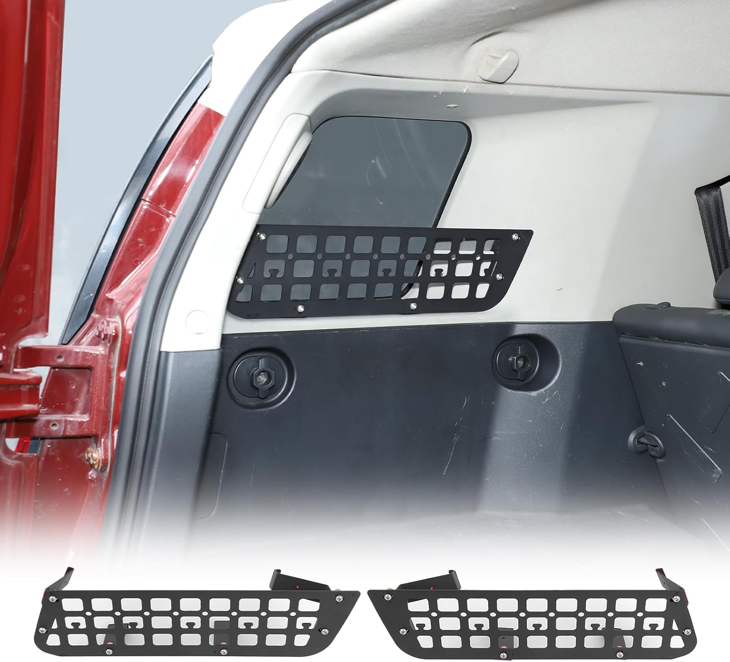 Trunk Storage Panel Holder Compatible with Toyota FJ Cruiser 2007-2021 Rear Side Window Molle Panel Holder Panel Vehicle Rear Organizer Mount Bracket Accessories (Left + Right)