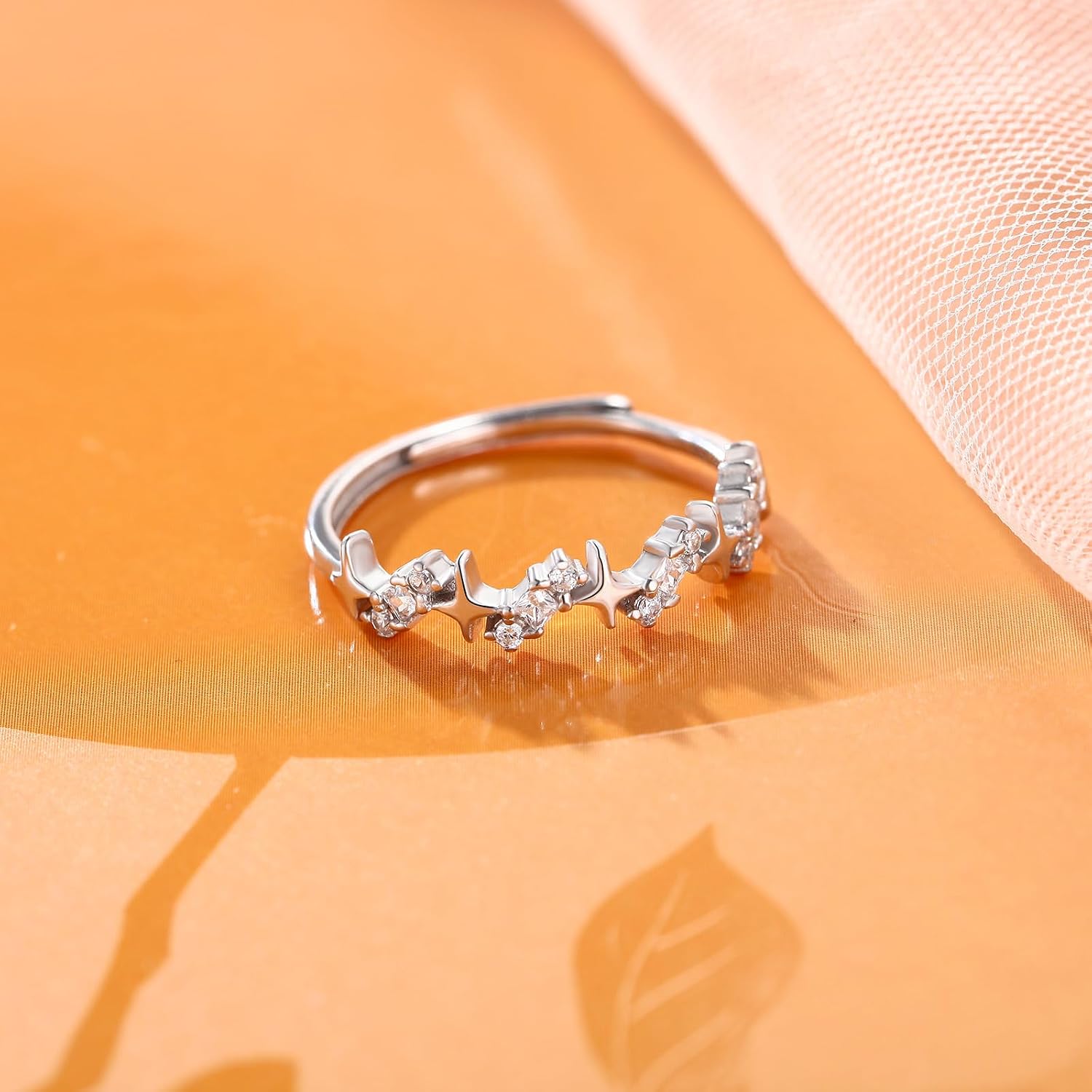 Cubic Zirconia Cross Star Stacking Open Ring for Women 925 Sterling Silver Engagement Promise Eternity Adjustable Knuckle Finger Rings Dainty Jewelry for Her Wedding Band