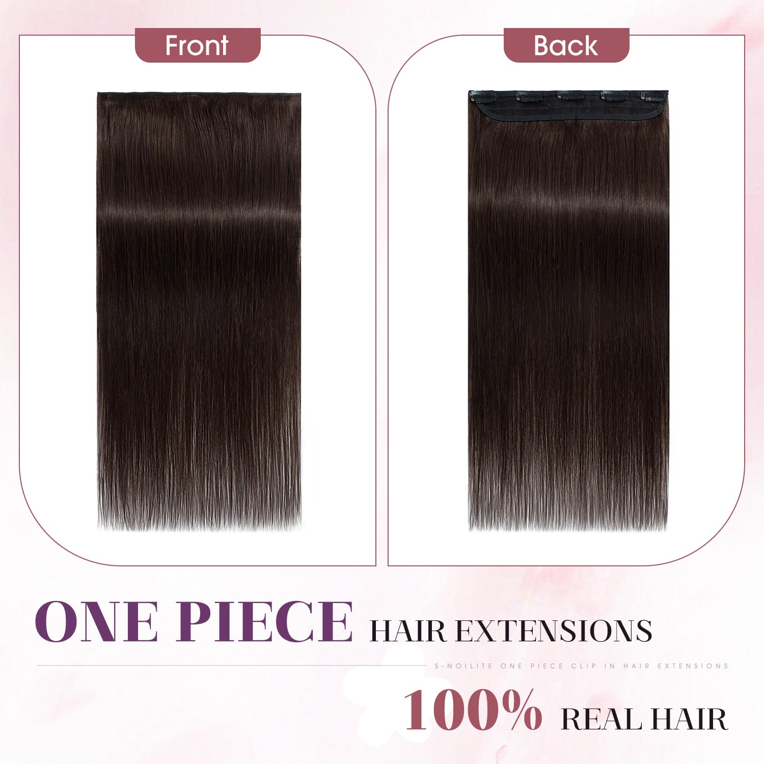 S-noilite Clip in Human Hair Extensions One Piece 5 Clips 3/4 Full Head Clip on Remy Hair Extension For Women Lighter One-Piece Design Adding Hair Volume 22Inch 55g Dark Brown