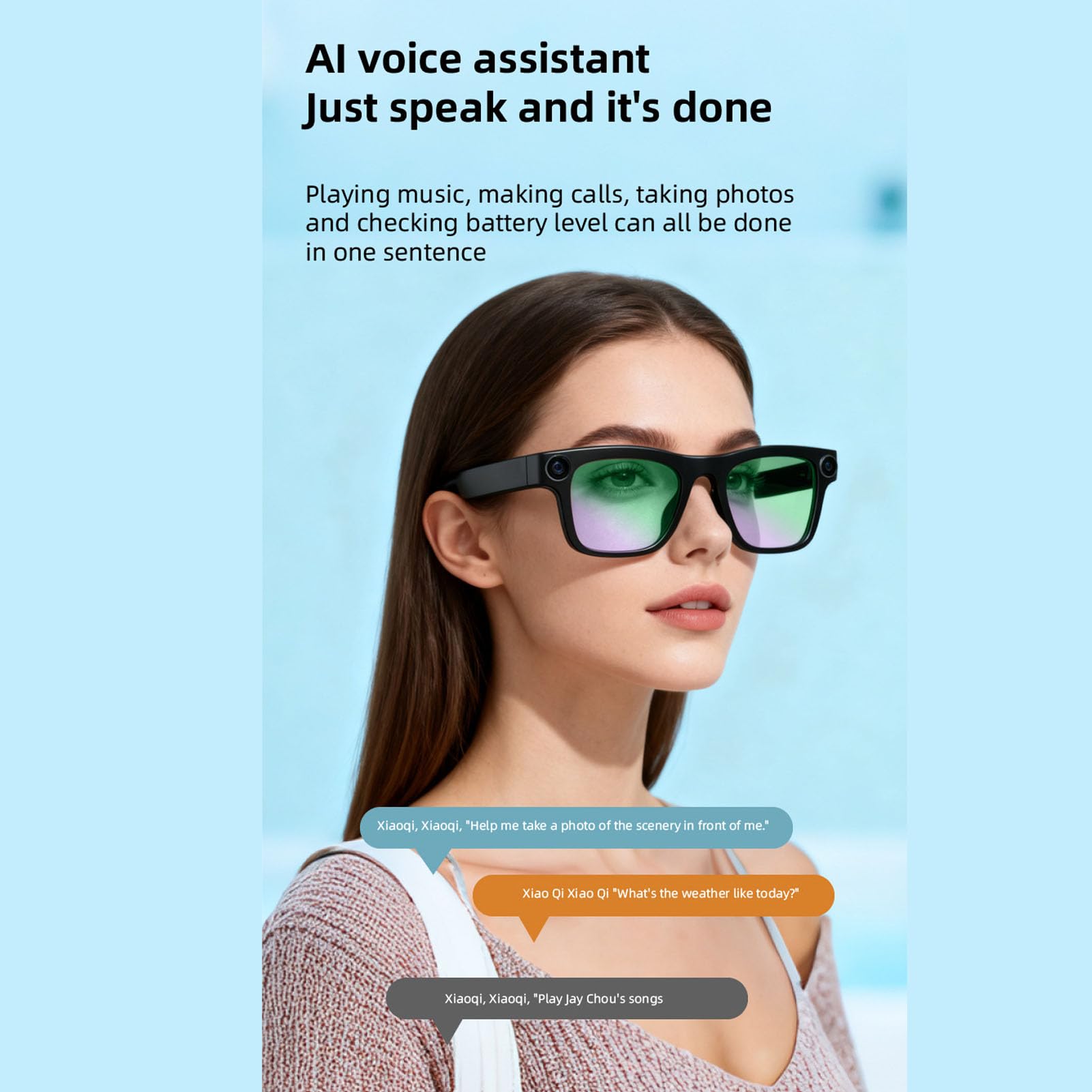 Lunettes Intelligentes AI, Caméra 16MP, Enregistrement Vidéo HD 1080P Bluetooth avec Traduction en Temps Réel pour 26 Langues, Commande Vocale, Lecture de Musique