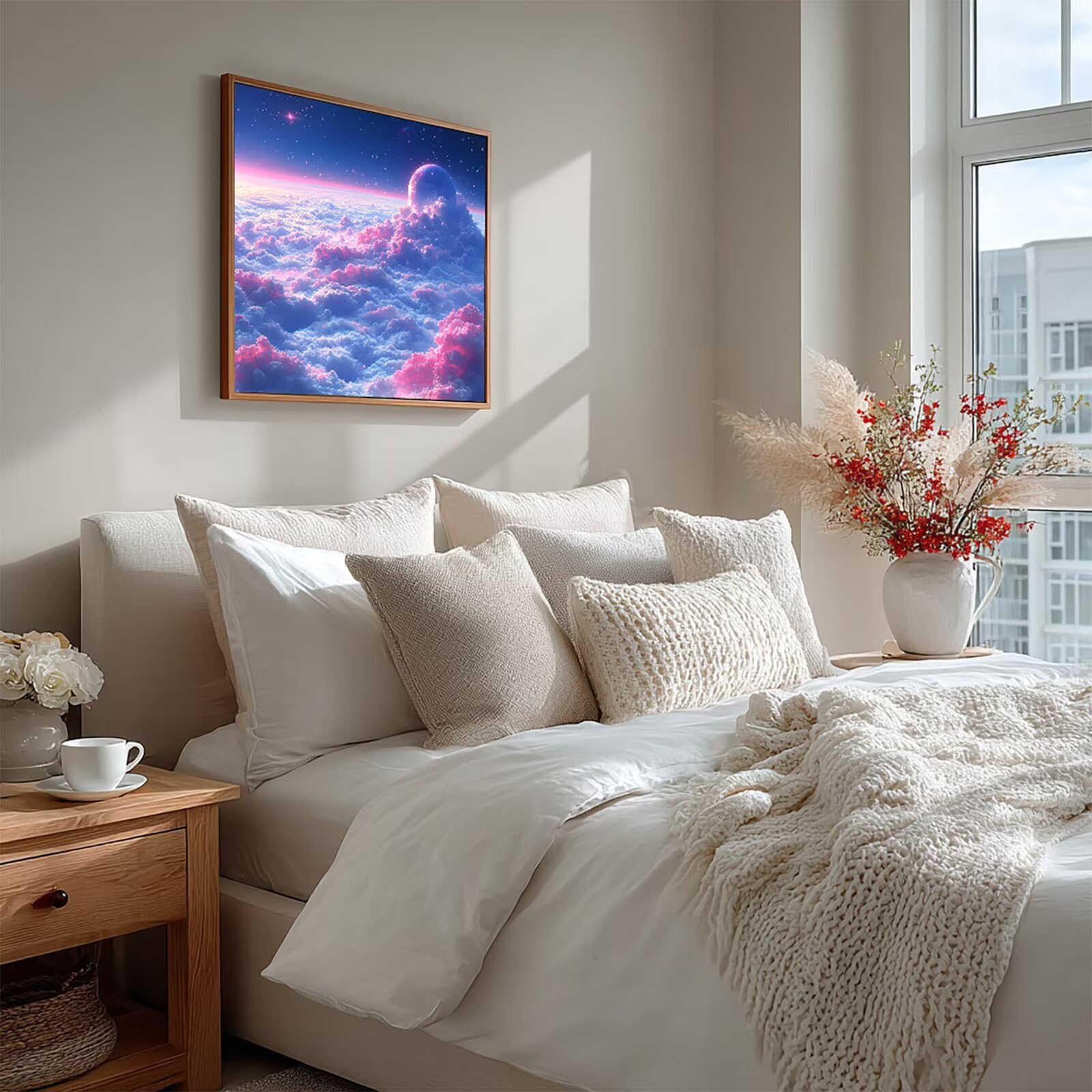 Malen Nach Zahlen Erwachsene Cloud, Malen Nach Zahlen für Zimmer Deko, Sternenhimmel DIY Basteln Erwachsene Leinwand Kits, DIY Paint by Numbers Kits Mit Pinseln und Acrylfarbe, 100x100cm M-9100