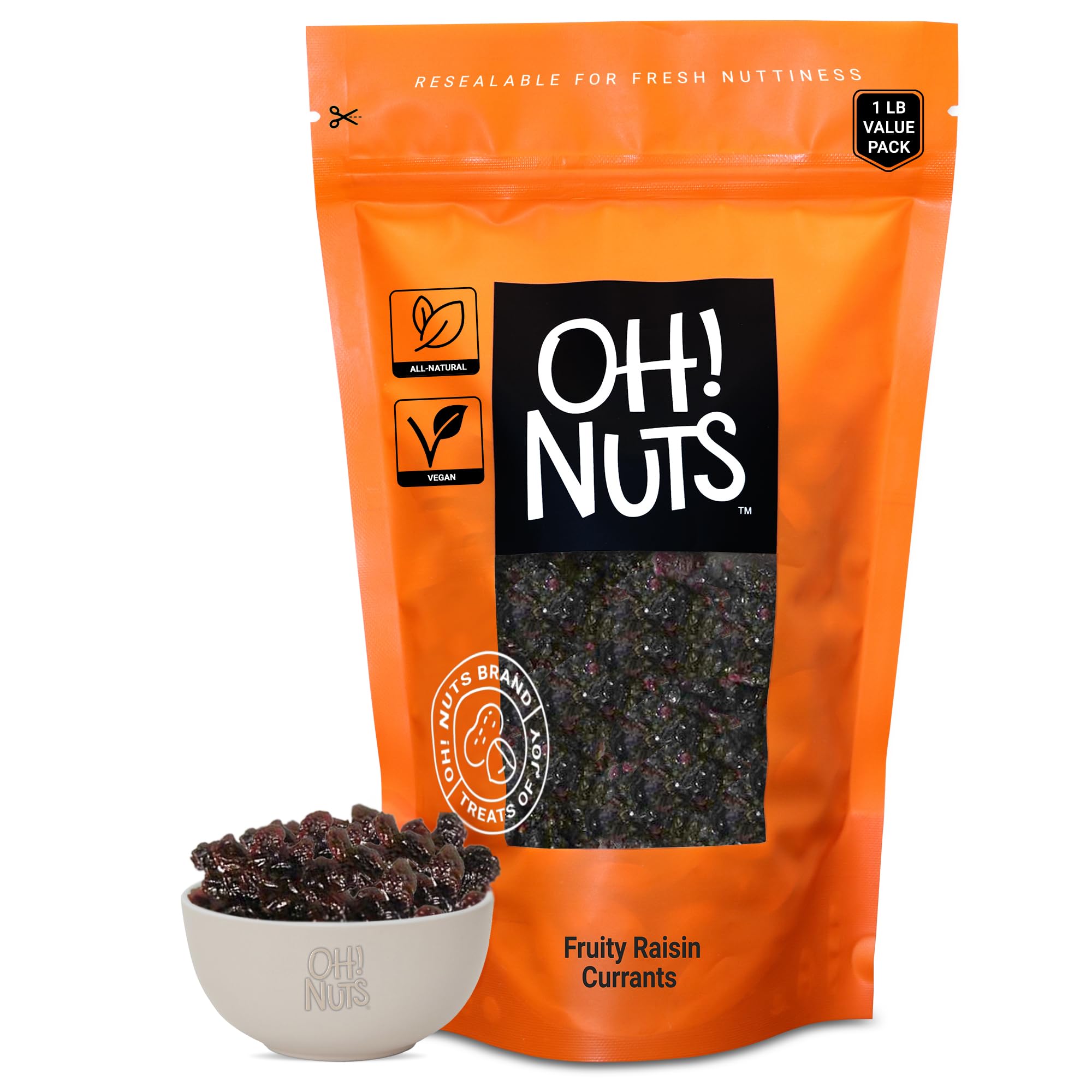 Oh! Nuts Fruity Raisin Currants - Dried Currants - 1 lb - No Sugar Added - Dehydrated Currants Fruit Bites - Packed in New York Zip-Seal Bag for Exceptional Freshness