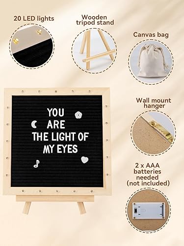 Miniatura 5 de Letrero de fieltro iluminado con luces LED, tablero de mensajes intercambiables de 10 x 10 pulgadas, montado en la pared con soporte de trípode, 470