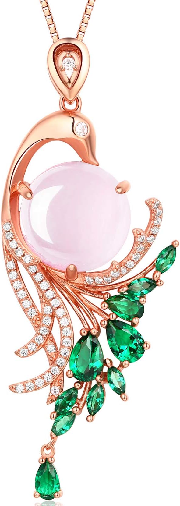 Fine Jewelry Sterling Silver Amethyst or Rose Quartz Natural Gemstone Pendant Necklace Gifts for Women