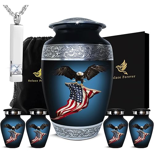 American Eagle Cremation Urns for Human Ashes Adult - Handcrafted Urn Set for Adults - Urns for Men & Women - Metal Memorial Urns Set (Black, Set of 5)