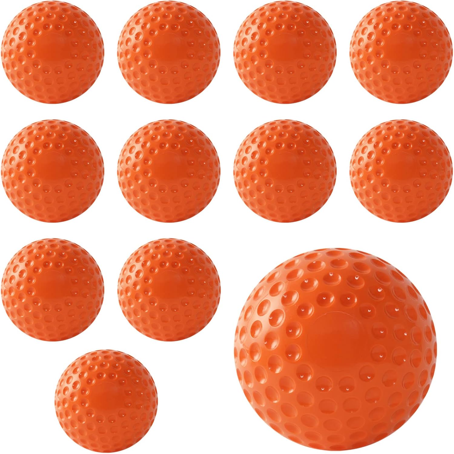 Dimpled Softballs, 12 Pack - 11-Inch Pitching Machine Softballs for Hitting and Fielding Practice orange