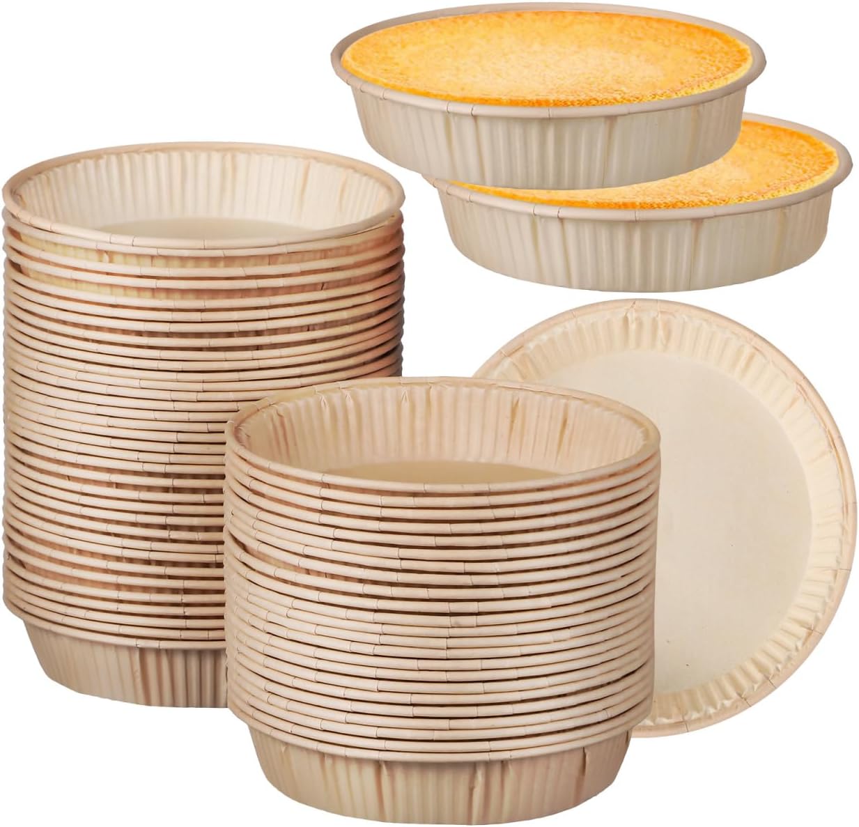Zerodeko 100 pcs Mini Tart Pans for Baking Round Bottom Mini Tart Pan Disposable Parchment Paper Baking Cups Liners for Quiche Pie Cakes Oven Microwave Safe 4.33 in