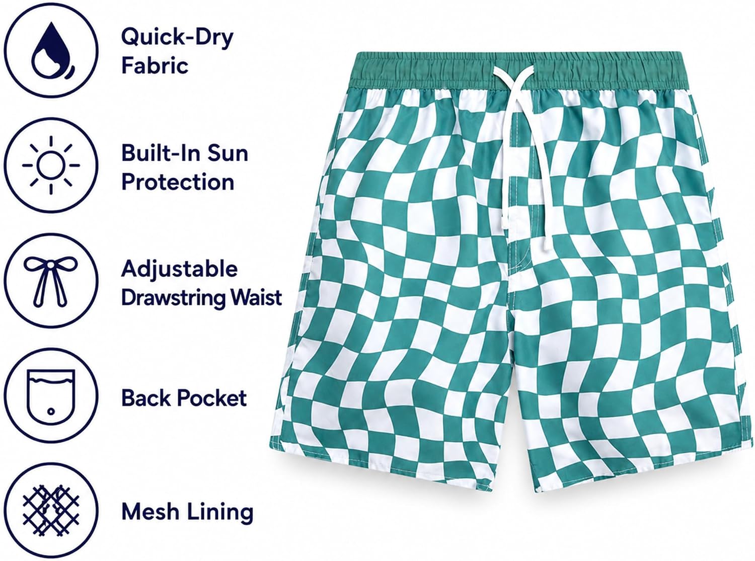 Quad Seven Boys Swim Trunks - 2 Pack Quick Dry Printed Boys Board Shorts Bathing Suit Kids Swimwear with Pockets (Size:8-18)