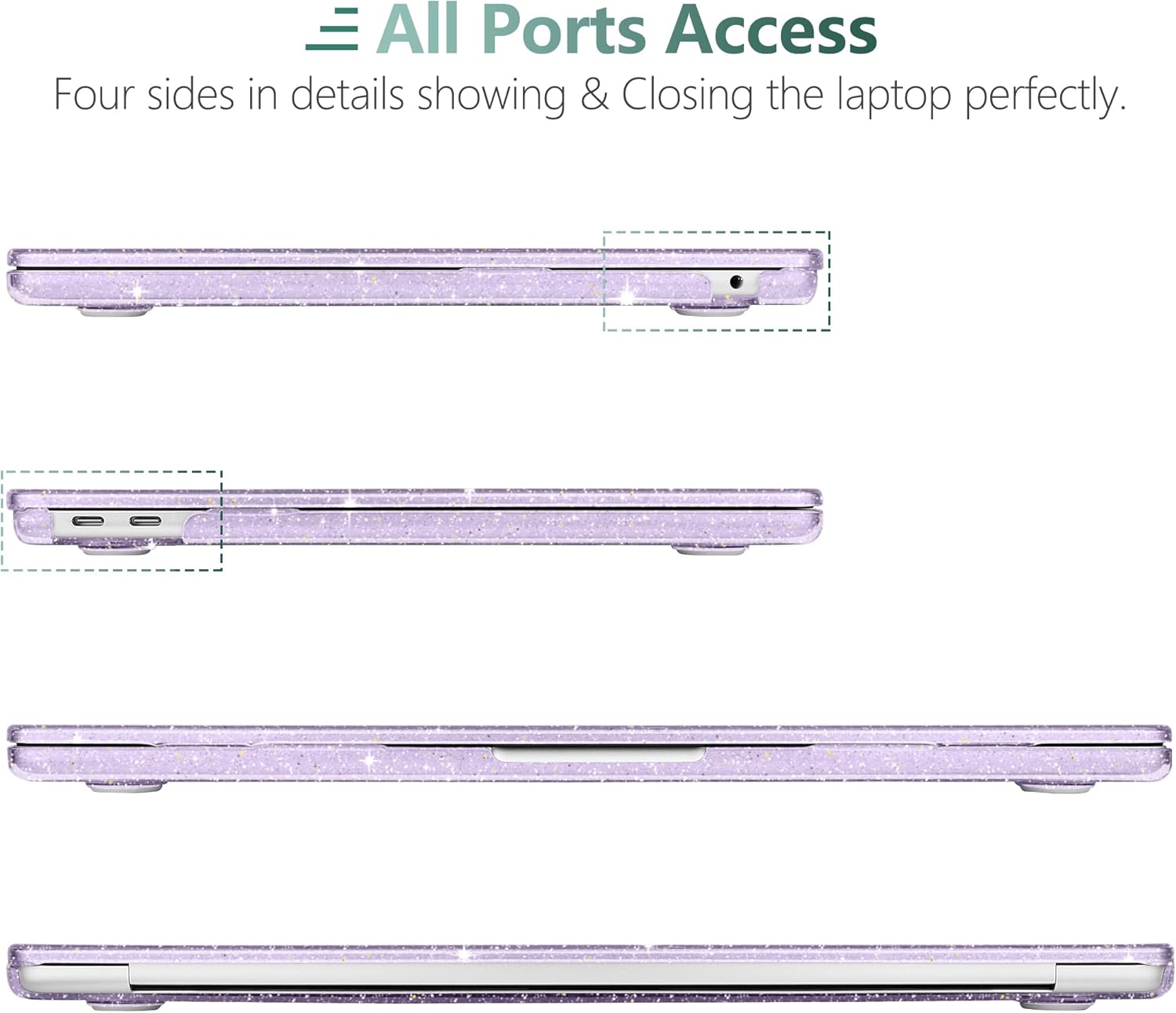 TWOLSKOO for MacBook Pro 13 inch Case 2023-2016 A2338 M2 M1 A2251 A2289 A2159 A1989 A1708 A1706, Glitter Sparkly Plastic Hard Shell with Keyboard Cover & Type C Adapter 2 Pack & Camera Cover, Purple - Image 7