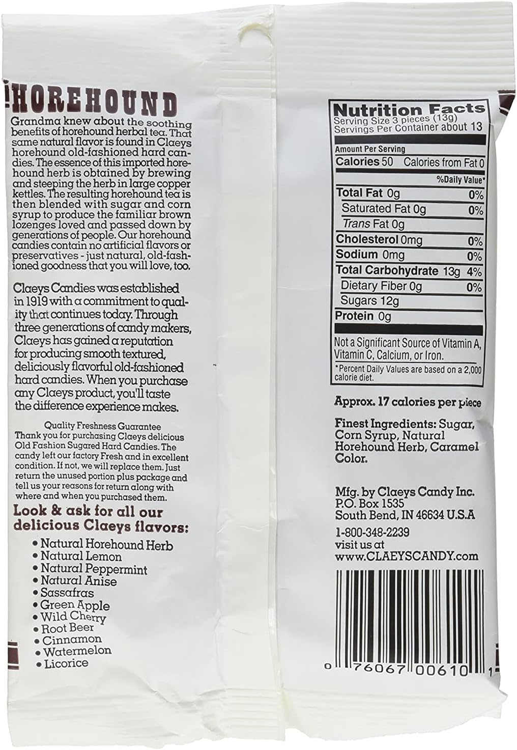 Claeys Old Fashioned Horehound Hard Candy 6 oz.