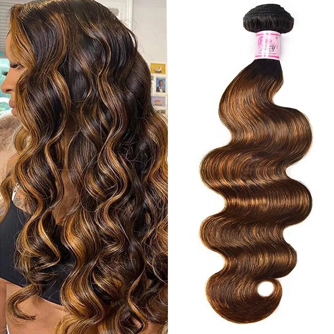 Beauty Forever #FB30 Color Brazilian Body Wave Hair Weave, 12Inch One Bundle Highlight Ombre Color Unprocessed Virgin Remy Human Hair Extension