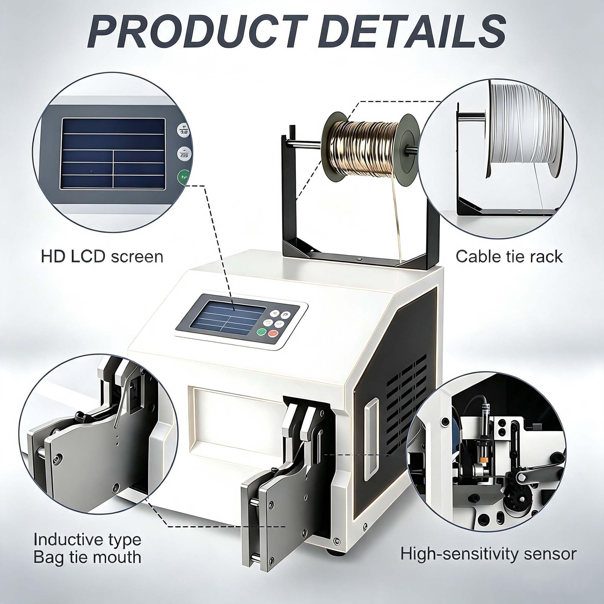 Macchina Automatica per Legatura a Torsione, 400W Black | con 1 rotolo di filo metallico per fascette, macchina sigillatrice automatica, supporta diametri da 5 a 30 mm
