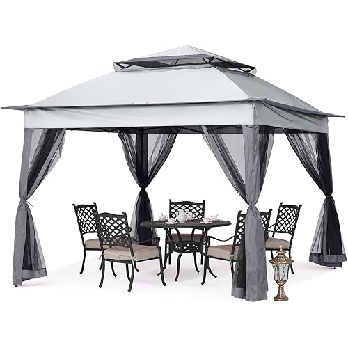 MASTERCANOPY Patio Gazebo Outdoor Pop Up Gazebo with Mesh Walls (Dark Gray, 11x11)