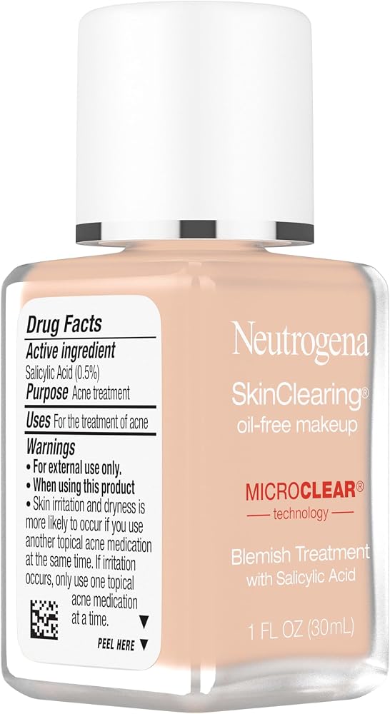 Neutrogena SkinClearing Oil-Free Acne and Blemish Fighting Liquid Foundation with.5% Salicylic Acid Acne Medicine, Shine Controlling Makeup for Acne Prone Skin, 30 Buff, 1 fl. oz