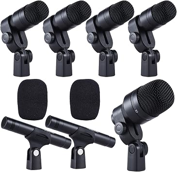 DMS-D7 Professional Musical Instruments Drum Set Wired Microphone Mic Kit with Standard Mounting Accessories Aluminum Carrying Case 1 Big Drum Microphone 4 Small Drum Microphones 2 Condenser