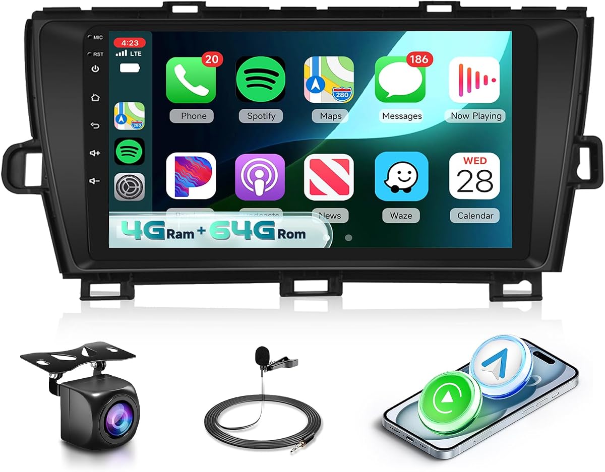Estéreo para automóvil [4GB+64GB] para Toyota Prius (2010-2015) con J.B.L, Radio para automóvil con pantalla táctil de 9 pulgadas Android 13 CarPlay Android Auto, BT5.0 WiFi GPS RDS FM EQ con cámara de respaldo