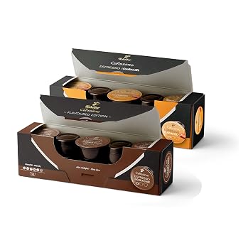 Tchibo Cafissimo Flavoured Edition Espresso Caramel & Espresso Double Chocolate 40 Pieces (4 x 10 Coffee Capsules) Sustainable & Fair Trade