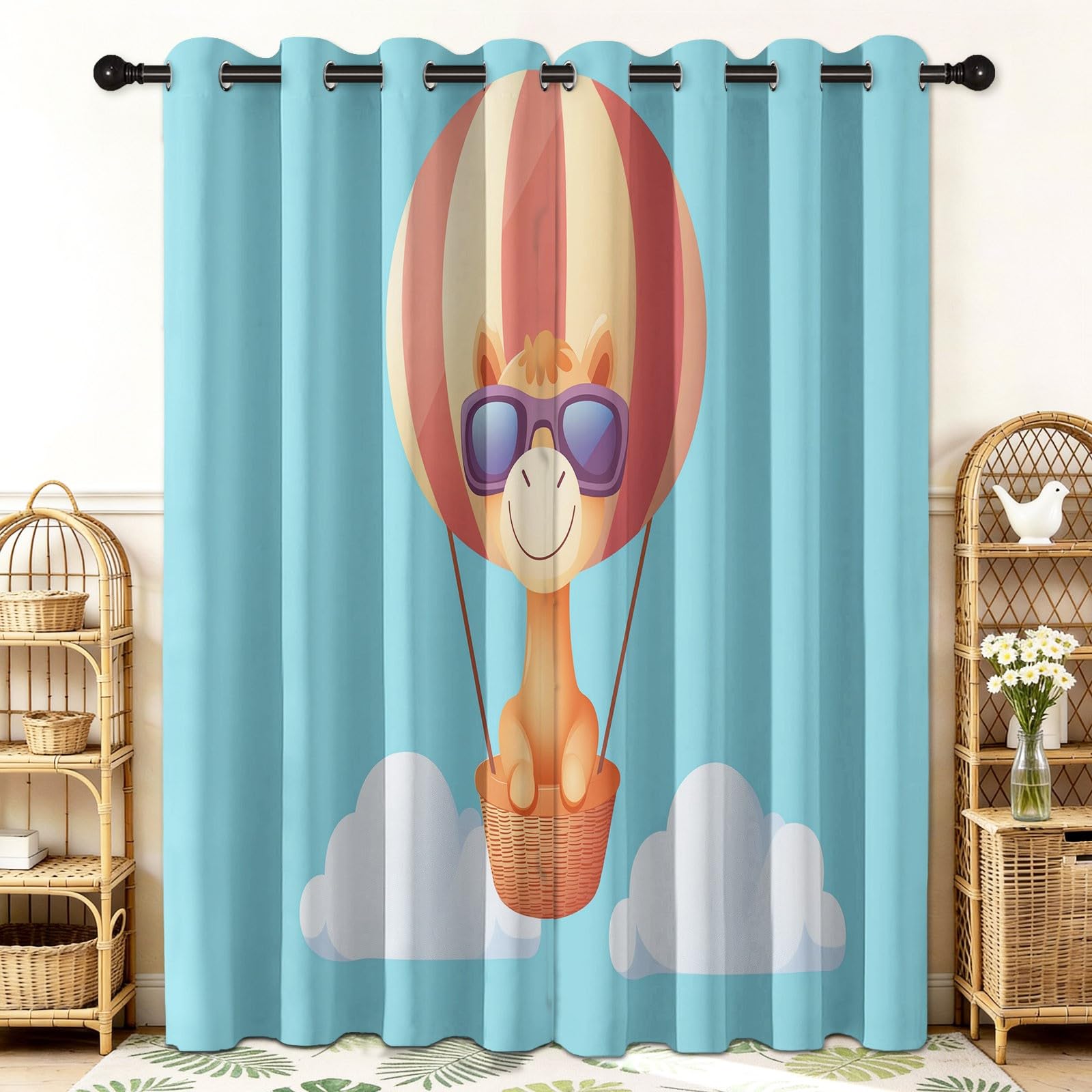 Wielbłąd Balon na gorące powietrze, izolacja termiczna, z oczkami do sypialni, 117 x 229 cm, zasłony do salonu, zaciemniające do wnętrz na okna, niebieski