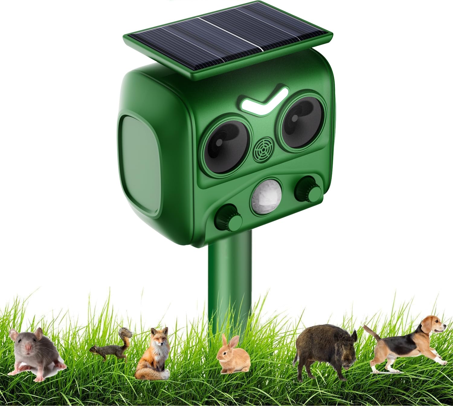 Ultrasonico Solare Alimentato Animale Deterrente,Sensore di Movimento e Luce Stroboscopica Impermeabile per Giardino,Cortile e Fattoria Allontana Volpi,Cani,Gatti,Uccelli e Ratti