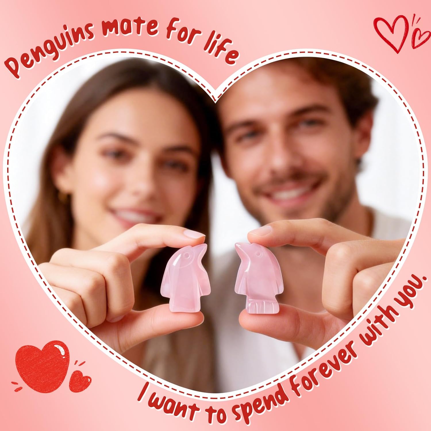 Valentines Day Gifts for Her Him,Rose Quartz Penguin Gifts for Couples,Romantic Anniversary Wedding Birthday Valentines Gift for Men Women Boyfriend Girlfriend Husband Wife - Image 4