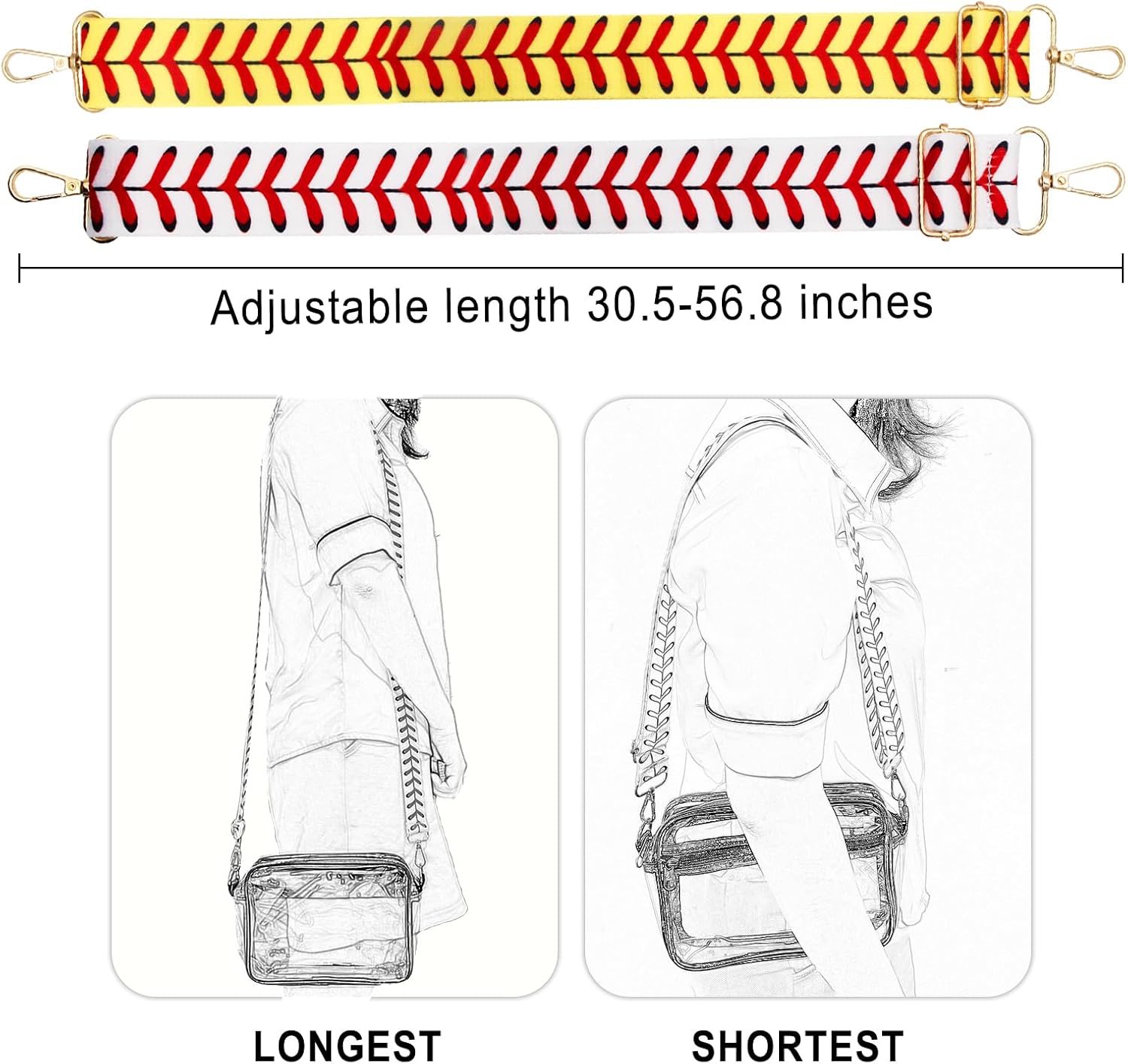 Purse Straps Replacement Crossbody, 2 Pack Wide Purse Strap Baseball Softball Adjustable Crossbody Shoulder Bag Straps Replacement for Stadium Clear Purse