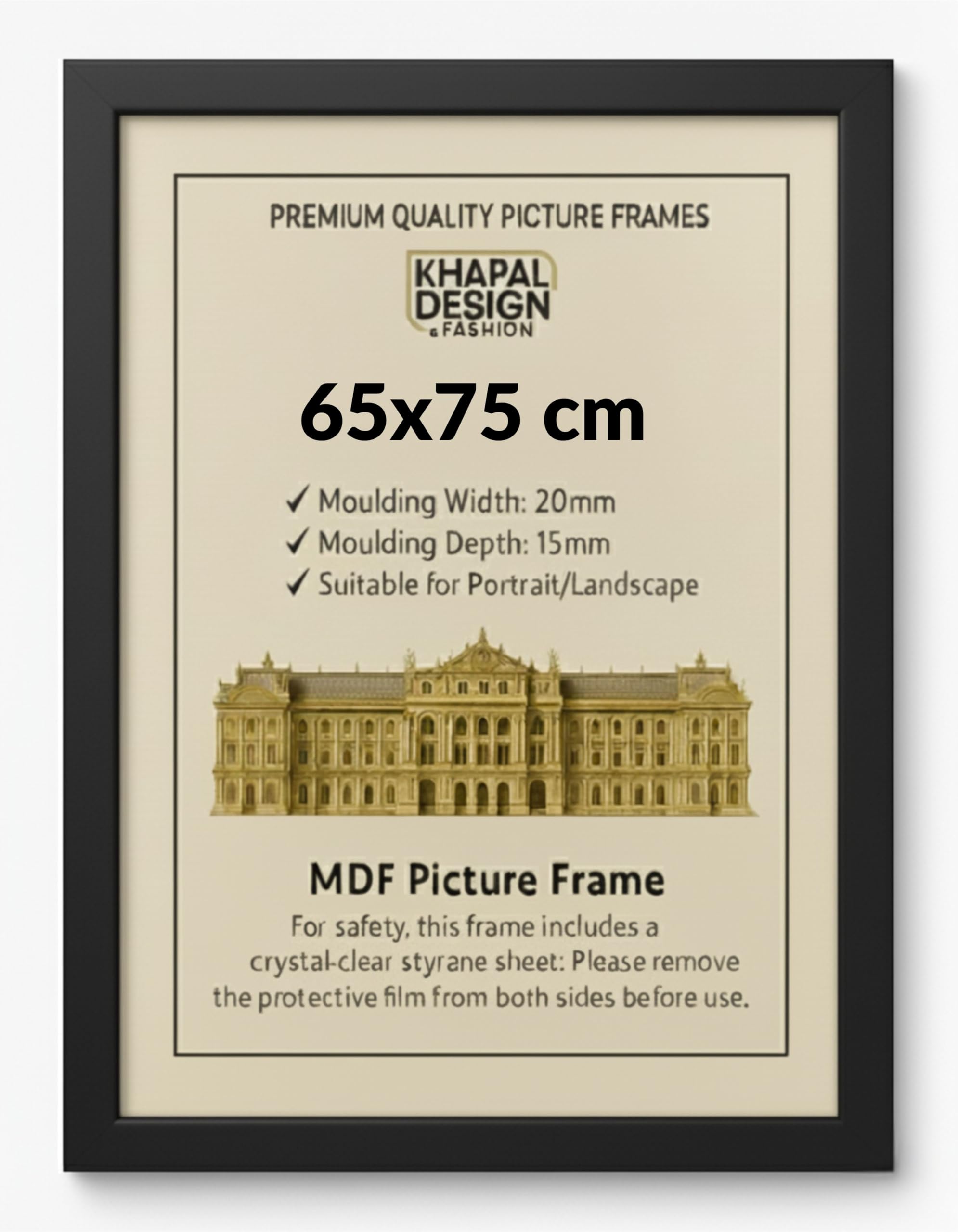 65x75 cm Picture Frame β MDF Photo Framet | Posters Prints Certificates Home Office Gallery DΓ©cor - (Matt Black)