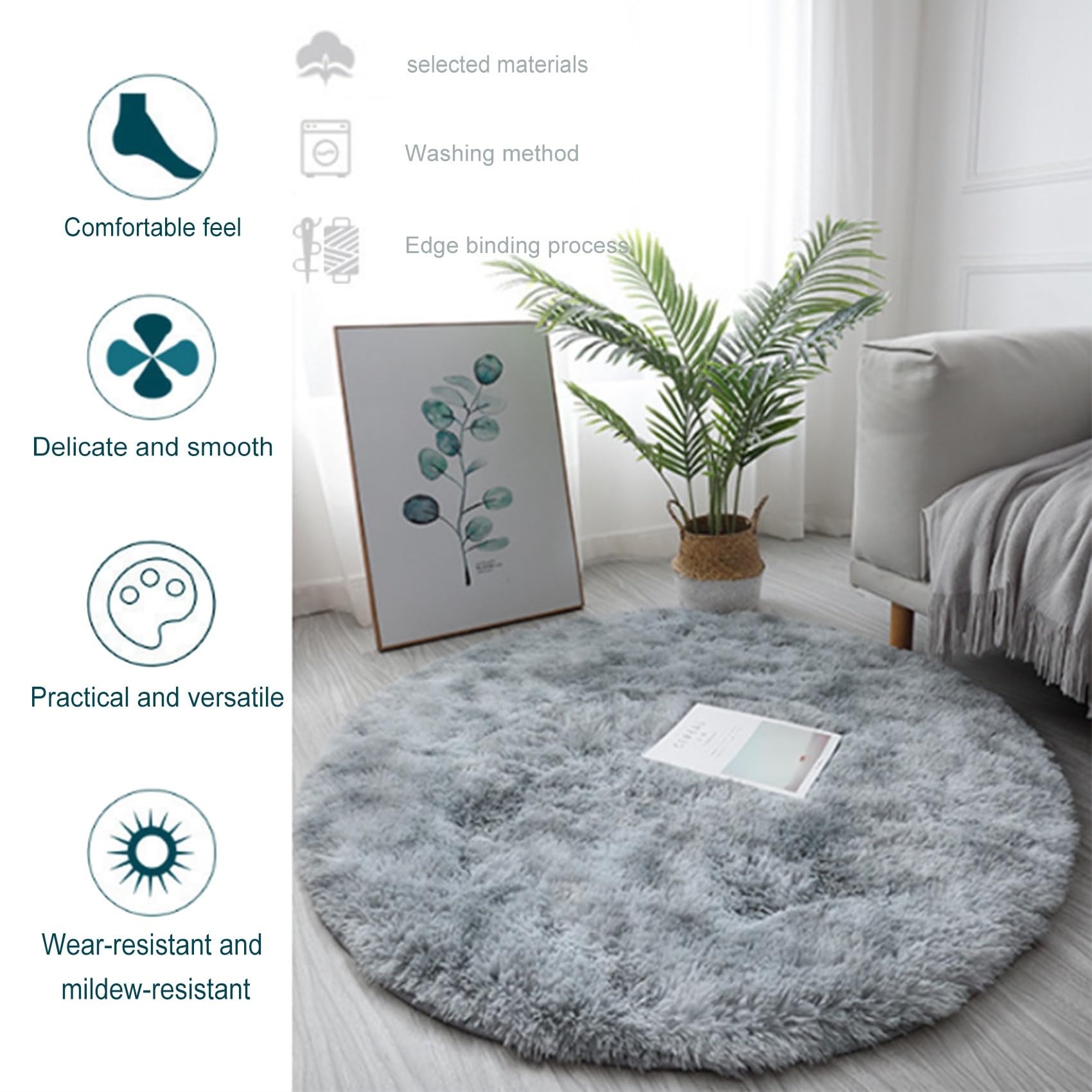 Tappeto Morbido Camera da Letto 355 x 355 cm, Lavabile Fino a 30 Gradi, Morbidissimo, Aspetto Pelliccia, Classico Morbido e Soffice, Tappetto Salotto Moderni Shaggy, Bianco
