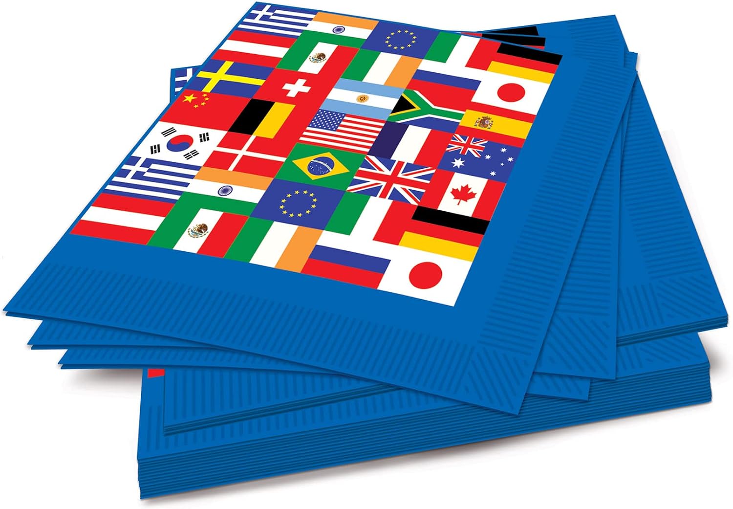 Beistle 16 Piece Disposable Paper International World Flags Lunch Napkins Travel Theme Party Tableware, 6.5" x 6.5", Multicolored