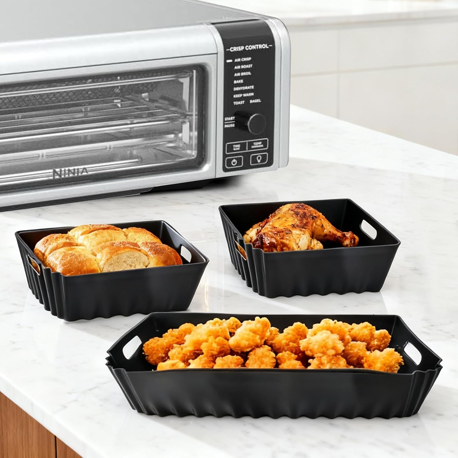 3 Pcs Silicone Baking Pans Set for Ninja SP0101 Digital Air Fry Oven, Reusable Air Fryer Liners, Easy to Clean