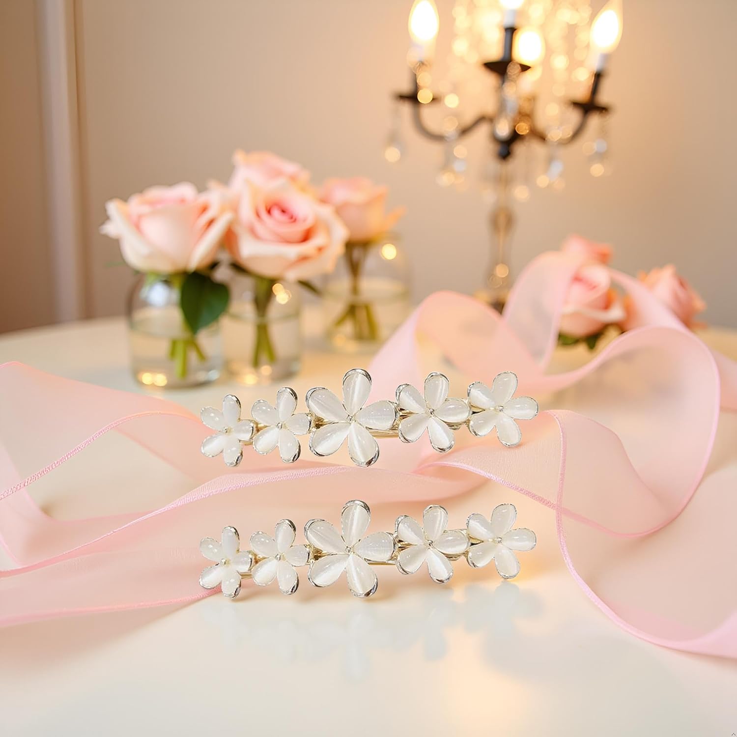 2Pcs Golden Flower Opal Hair Clips Gold Sparkly Wedding Barrettes Fancy Hair Pins Valentines Wedding Prom Engagement Birthday Decorative Accessories for Women Girls Thick Fine Hair,Clips and Barrettes