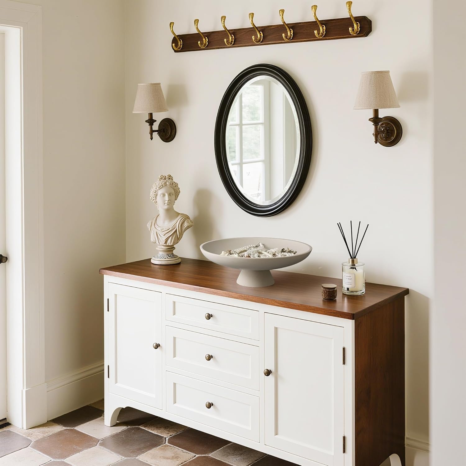 Modern Resin Pedestal Decorative Bowl, Large Fruit Bowl for Kitchen Counter, Stylish Key Bowl for Entryway Table, Grey