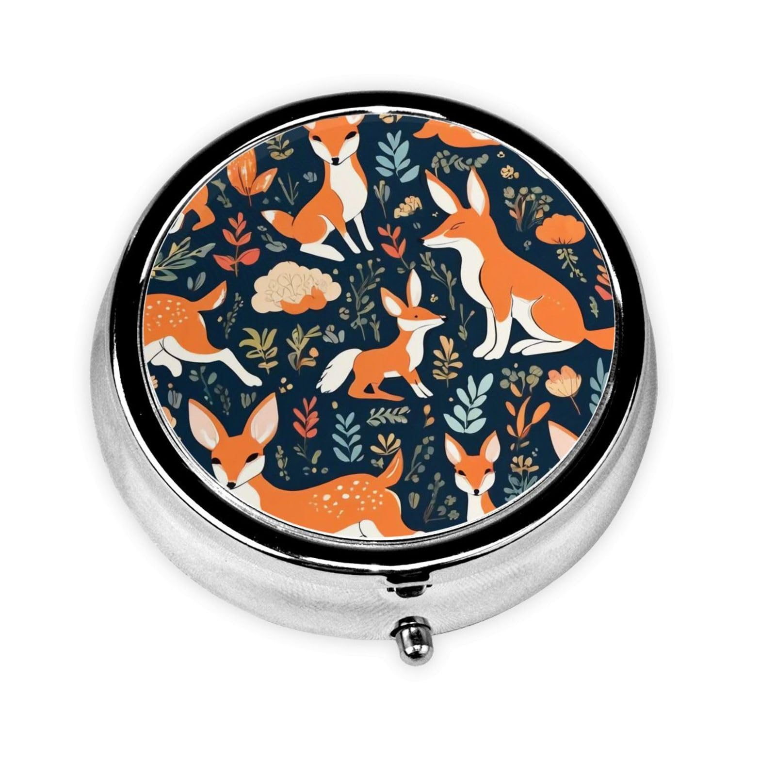 Animal Rabbit Fox Deer Print Pill Box,3 Grid Small Pill Case for Purse and Pocket,Portable Medicine Pill Container