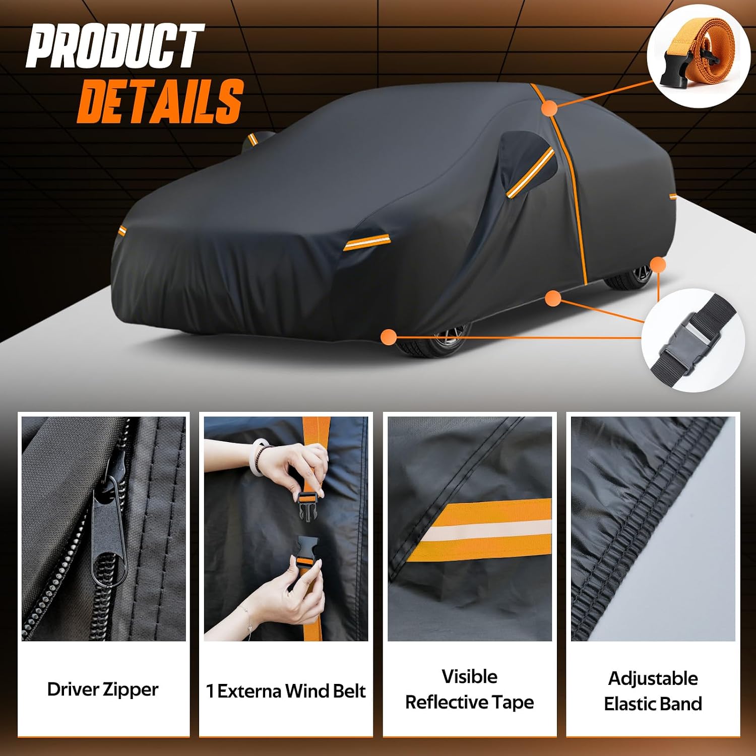 Kayme Car Cover Custom Fit for Toyota Camry Solara,Honda Accord,Cadillac CTS,Outdoor Waterproof All Weather Full Exterior Cover Rain Sun Protector, Windproof Upgraded with Door Zipper and Towel.