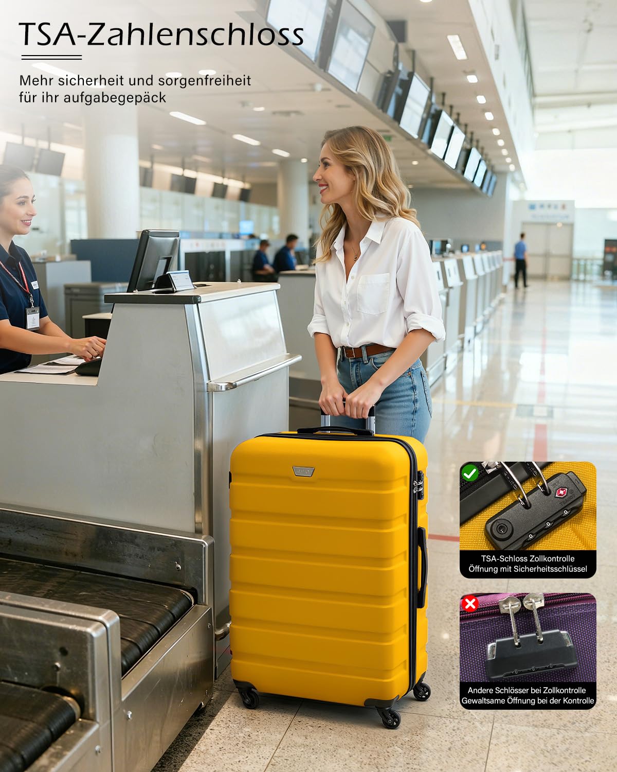 COOLIFE Koffer Hartschale 67cm PC+ABS Leicht Trolley YKK Reißverschluss TSA-Schloss Gelb