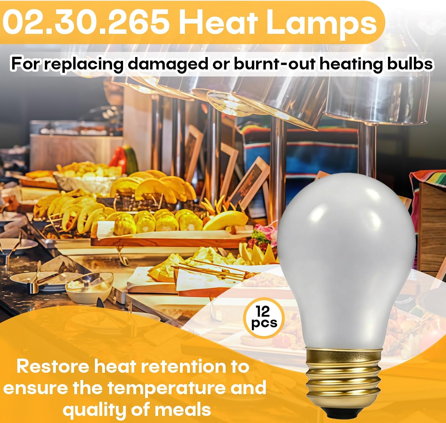 12-Pack 40W Heat Lamp Bulb, Shatterproof, Compatible With Hatco 02.30.265 image 2