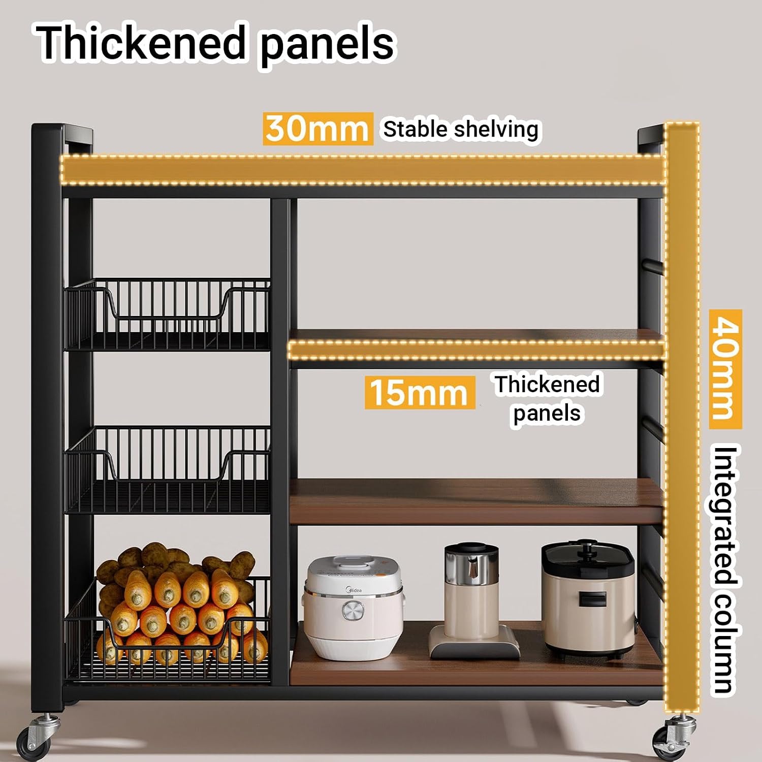 3/4/5Tier Kitchen Storage Cart with Wheels, Multifunctional Rolling Utility Rack for Vegetable, Fruit, Microwave Oven Organizer, Portable Movable Shelf for Home Kitchen | Black,80x35x80cm/31.5x13.7x31.5in