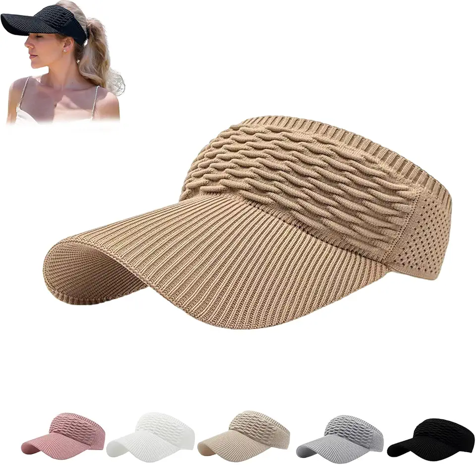 Chapéus de sol para mulheres, chapéus de sol de aba larga para mulheres, proteção UV, palas de corrida tricotadas de secagem rápida de rabo de cavalo para mulheres