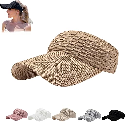 Chapéus de sol para mulheres, chapéus de sol de aba larga para mulheres, proteção UV, palas de corrida tricotadas de secagem rápida de rabo de cavalo para mulheres