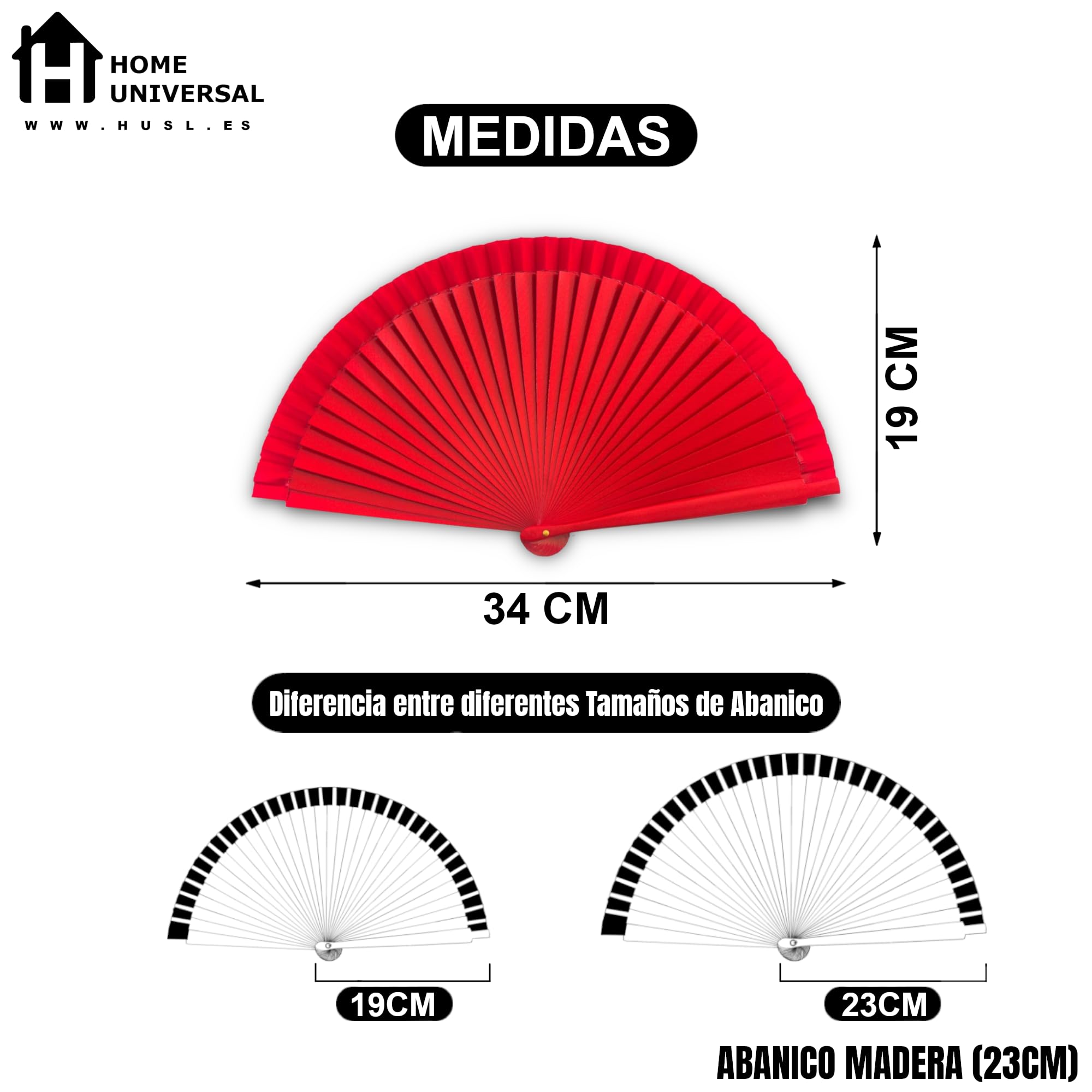 H.U.S.L® 12 Abanico madera liso colores, 12 Piezas Abanicos de Madera Natural, Abanicos para Bodas, Abanicos Plegables de Mano, Abanicos de Mano Boda Plegables, Semana Santa (19cm_Rojo)