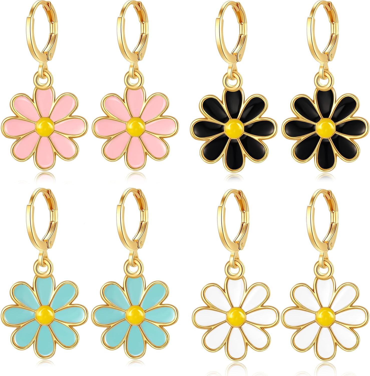 Flower Earrings, 4 Pairs Daisy Earrings Small Daisy Drop Dangle Earring, Spring Earring for Women