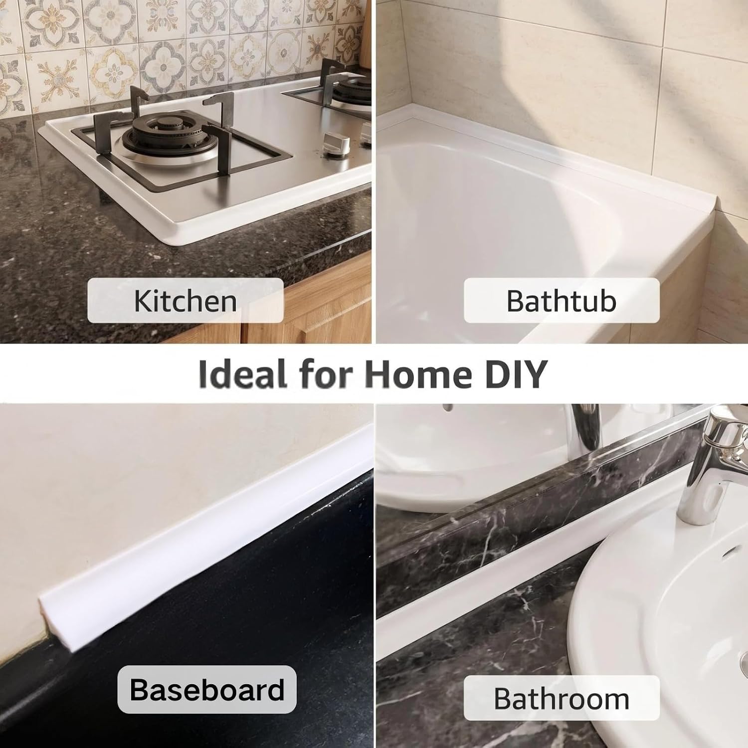 10ft Flexible Quarter Round Molding Peel and Stick Baseboard Trim | White,0.51*0.51inch.Self Adhesive Shoe Molding,Bendable Waterproof Caulk Strip For Kitchens, Bathrooms, Bathtubs